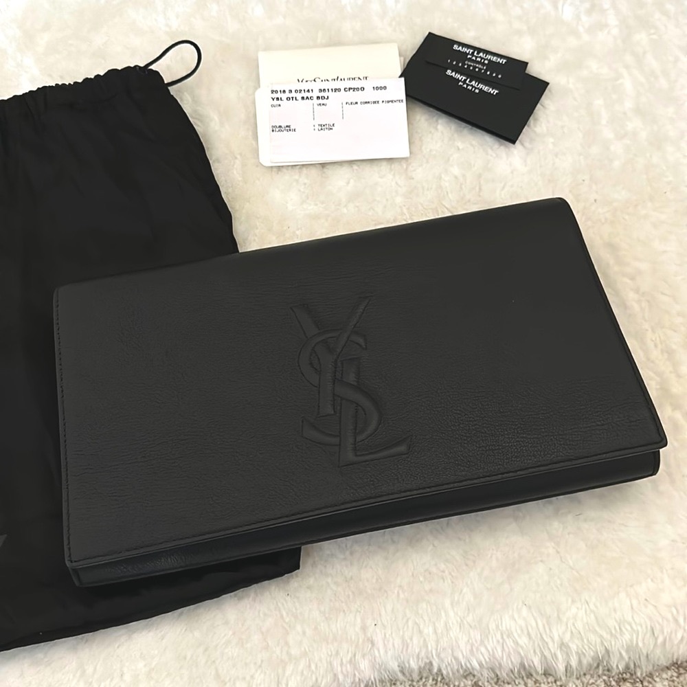 Saint Laurent YSL Calfskin Monogram Large Belle De Jour Clutch Black large